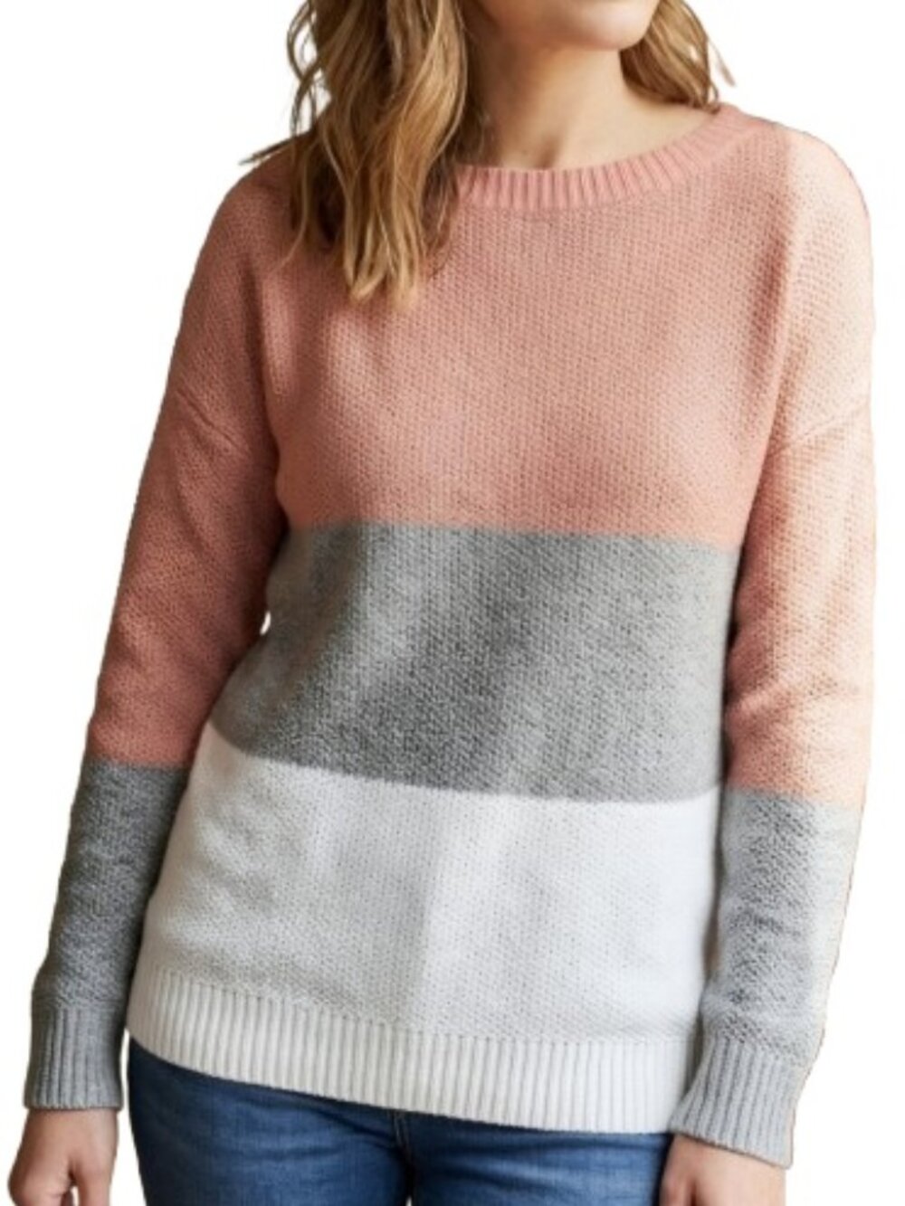 SHEIN Plus Multicolor Colorblock Sweater High Neck Pink White Gray